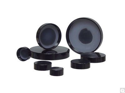 Qorpak Black Phenolic Screw Caps, Polyethylene Liner