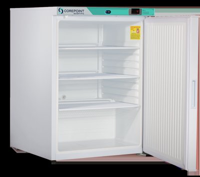 Corepoint Scientific Corepoint Scientific White Diamond Series Undercounter Flammable Storage Refrigerator, Freestanding, Solid Door