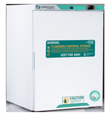 Corepoint Scientific White Diamond Series Undercounter Flammable Storage Refrigerator, Freestanding, Solid Door