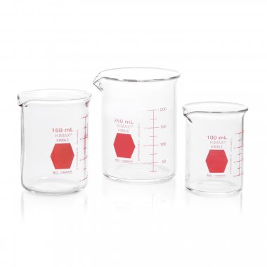 DWK Life Sciences KIMBLE® KIMAX® Colorware Low Form Beakers, Double Capacity Scales