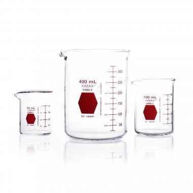 DWK Life Sciences KIMBLE® KIMAX® Colorware Low Form Beakers, Double Capacity Scales