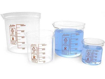 Square Ratio Polymethylpentene Beakers, Printed in Red