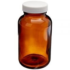 Amber Wide Mouth Packers with Assembled White Polypropylene Closure, Unlined