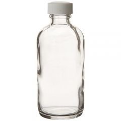 Clear Boston Round Glass Bottles with Assembled White F217 Lined Polypropylene Closures, Class 1