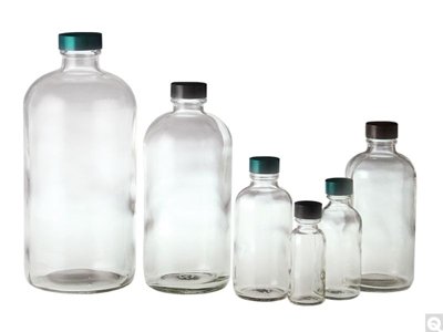 Flint Glass Narrow Mouth Boston Round Bottles, Phenolic Caps, PolyCone Lined