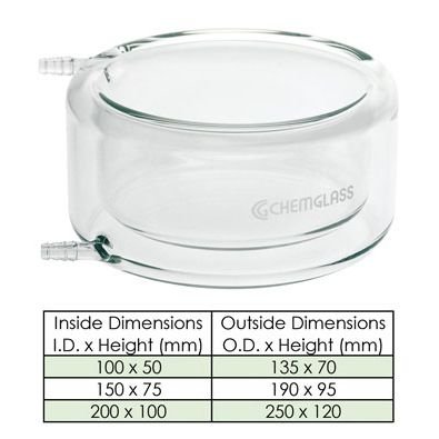 Chemglass Life Sciences Jacketed Low-Form Beakers/Baths with Flat Bottoms