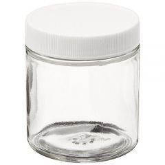 Clear Glass Short Straight Sided Wide Mouth Jars Assembled with White Polypropylene Closure, F217 Liner