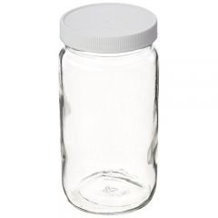 Clear Glass Tall Straight Sided Wide Mouth Jars Assembled with White Polypropylene Closure, Unlined