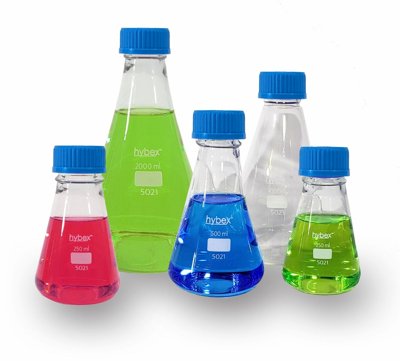 Hybex™ Erlenmeyer Flasks with GL45 Caps