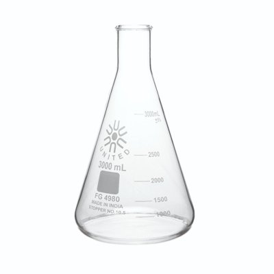 United Scientific Narrow Mouth Erlenmeyer Flasks, Borosilicate Glass, 10mL - 5000mL