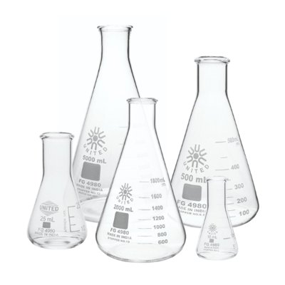 Narrow Mouth Erlenmeyer Flasks, Borosilicate Glass, 10mL - 5000mL