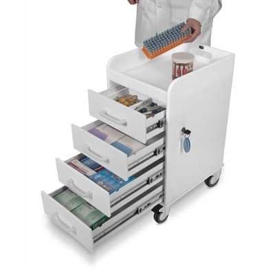Polyethylene, Compact, 4-Drawer Locking Cart