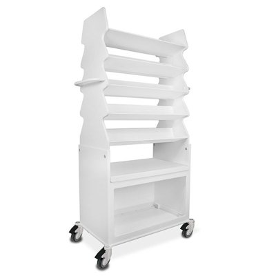 White PVC Extra Wide Tall Slanted Suture Cart with Bulk Storage Area