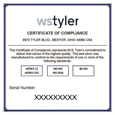 WS Tyler 12" Stainless Steel ASTM Test Sieves, Full Height