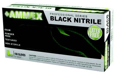 NDC AMMEX Exam Grade Black Nitrile Gloves, S- XL