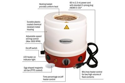 BriskHeat HM Metal-Housed Heating Mantles with Built-in Controller and Magnetic Stirrer