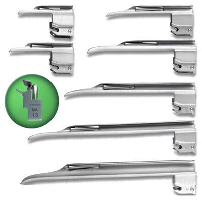 SunMed Sun-Med GreenLine Fiber Optic MacIntosh &amp; Miller English Profile Laryngoscope Set