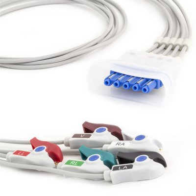 Philips 5 Lead Single Pin w/Tele Shield ECG Leadwires - Grabber